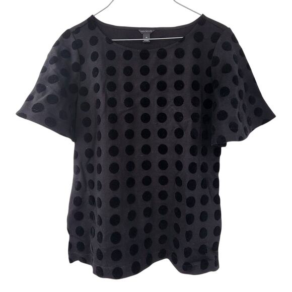 ANN TAYLOR Velvet Polka Swiss Dot Short Sleeve Womens Size Extra Small XS - Picture 1 of 3